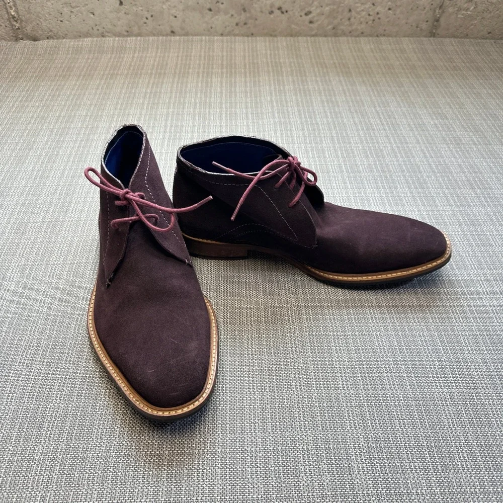 Ted Baker Linnus Mens 8.5 Suede Chukka Boots Burgundy Maroon Ankle Shoes